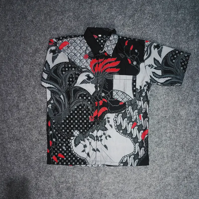 Kemeja Batik Lengan Pendek Pria Elegan Warna Abu-Abu // Motif Kekinian // Katun Halus dan Lembut 6