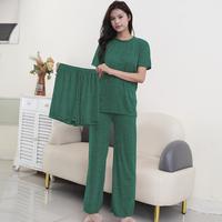 Gambar AKLOVER Piyama tiga potong, set baju rumah lengan pendek, piyama warna solid - Hijau, konvensional(40kg-80kg) dari AKLOVER -#001 Kota Bogor 4 Tokopedia