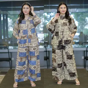 Setelan Panjang Kerah Shanghai Motif Zahra Wanita Jumbo LD120 Rayon Premium Full Kancing Busui Adem-JF Boutique.id