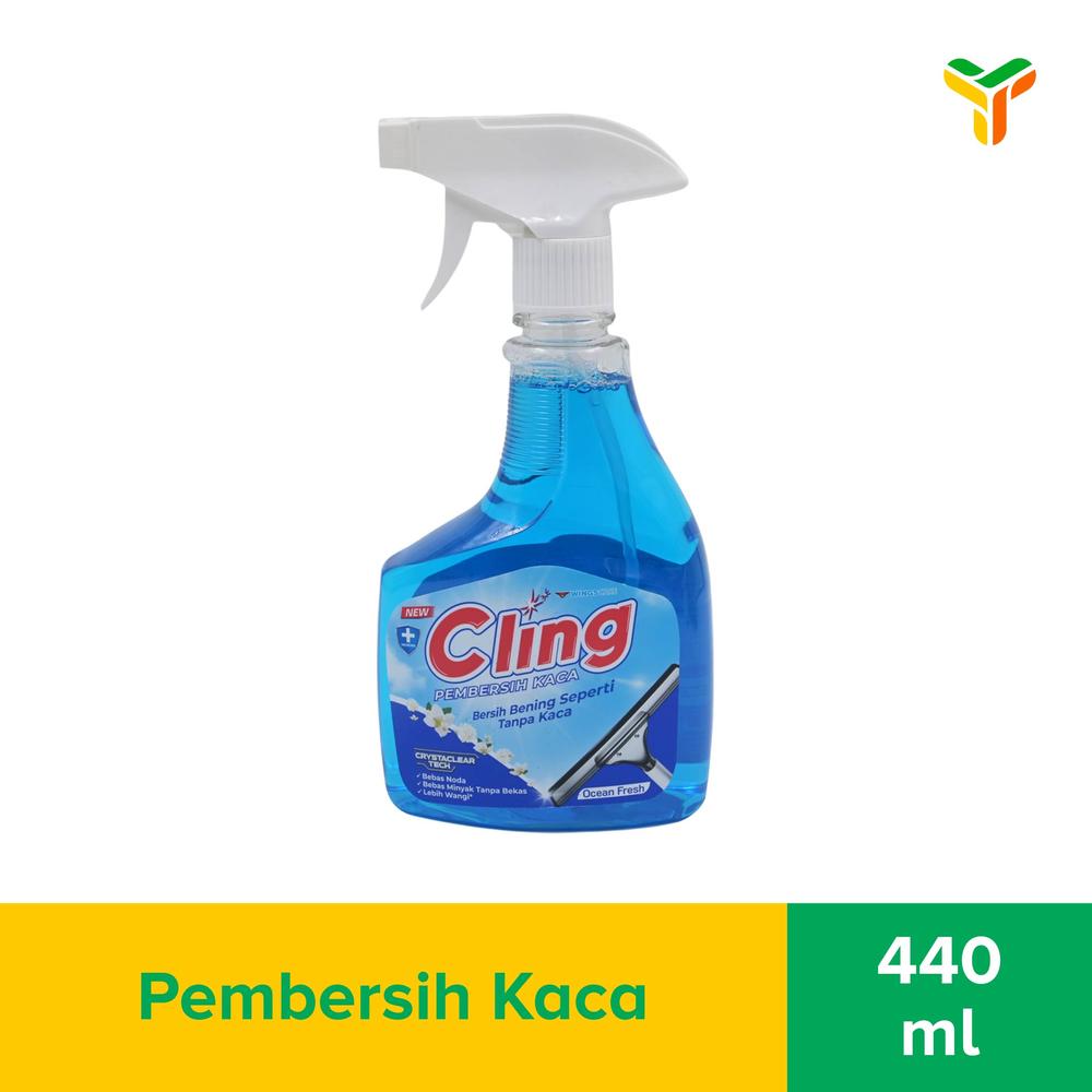 Cling Pembersih Kaca Biru Pump 440 Ml