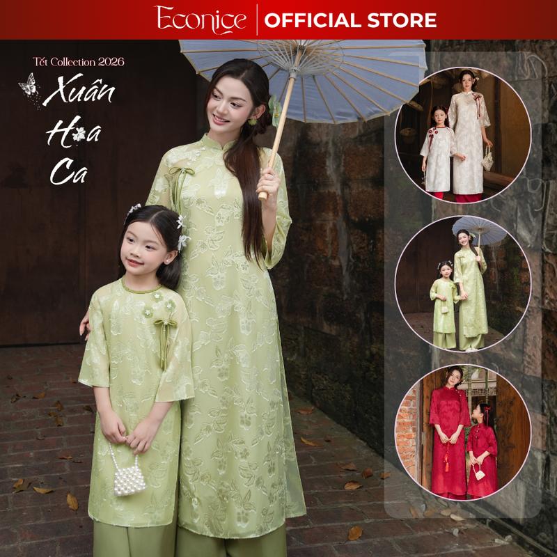 Áo dài tết cách tân trẻ em Econice dành cho mẹ và bé gái 5 6 7 8 9 10 11 12 tuổi 