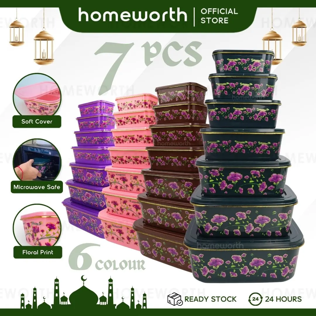 7 in 1 Set Floral Flower Print Food Container With Lids Containers Kitchenware Utensils