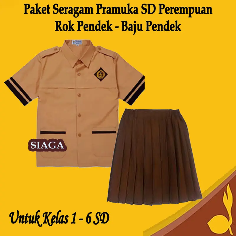 Setelan Seragam Sekolah Pramuka Siaga Perempuan Baju Pendek List dan Rok Pendek Paket Lengkap Kelas 1-6 SD Anak 5