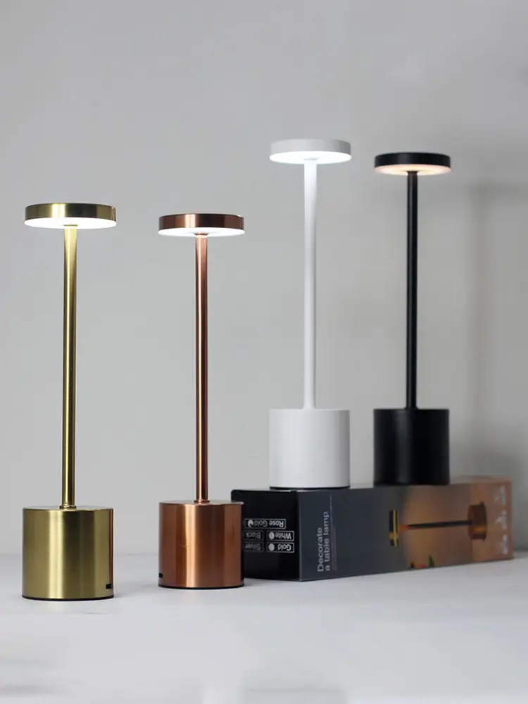 Rechargeable retro LED ins style touch table lamp dining table light luxury iron art night light creative restaurant bar I-shaped
