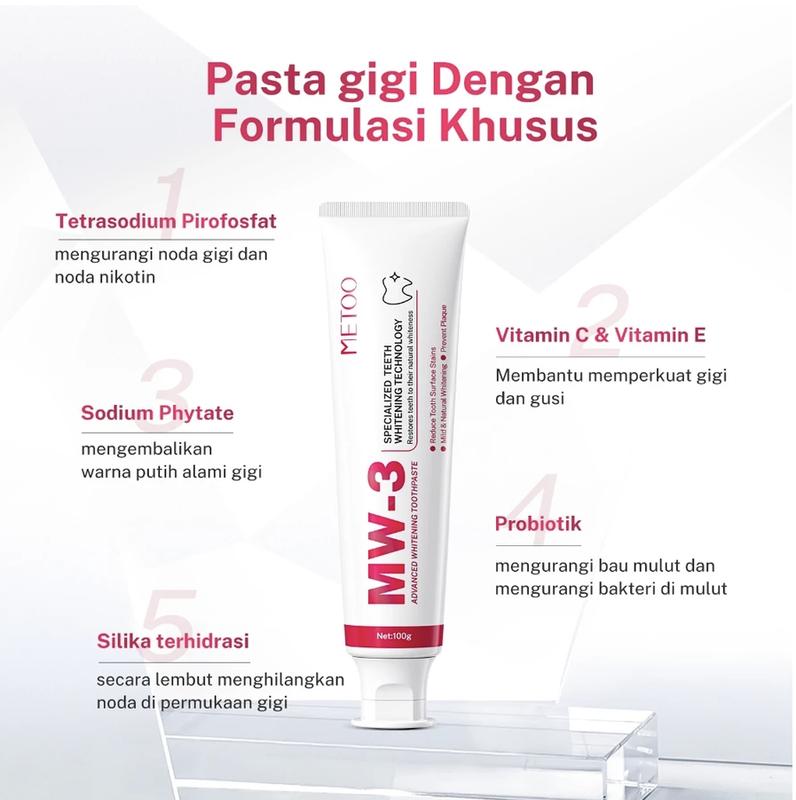 METOO MW-3 Advanced Whitening Toothpaste 100g - Gigi Putih / Bebas Sensitif / Bebas Karang Gigi / Pasta Gigi Probiotik 5