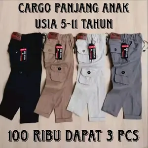 PROMO 90RB DAPAT 3 PCS Celana Panjang Cargo Chino Anak Laki-laki Bahan Katun American Drill Tebal Usia 6-11 Tahun Fashion