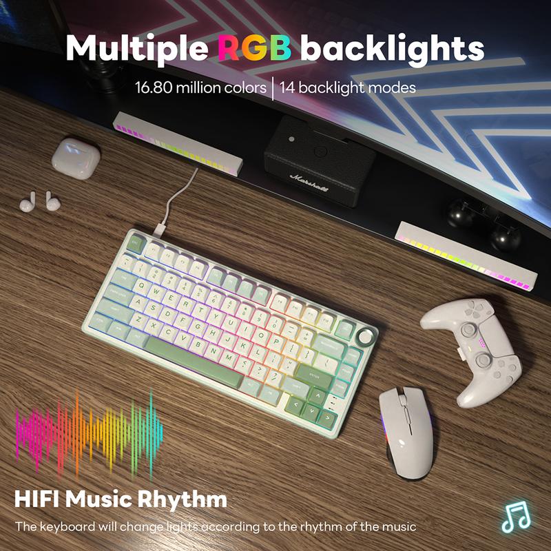 Product Introduction of RK ROYAL KLUDGE R75 Mechanical Keyboard Wired with Volume Knob, r75% TKL Custom Gaming Keyboard Gasket Mount RGB Backlit with Software, Hot Swappable Silver Switch, PBT Keycaps 2