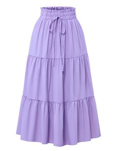 Falda larga de mujer con capas, cintura elástica fruncida, estampado floral fluido, estilo elegante, estampado integral, cintura natural, corte holgado