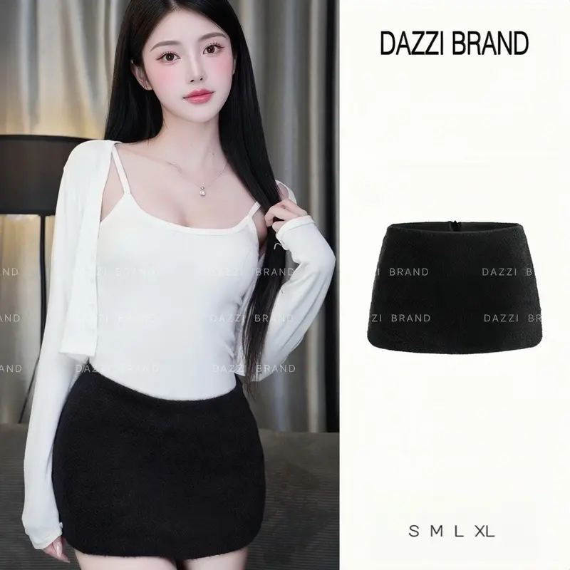 [CÓ KHOÁ KÉO PHÍA SAU] Chân váy nữ vải Lông Thỏ phong cách Y2K, Chân váy nữ chữ A có lót trong dáng ngắn DAZZI V03 | BigBuy360 - bigbuy360.vn