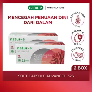Natur-E - Twinpack Soft Capsule Advanced 32s  2 pcs  - Suplemen Kecantikan dengan Vitamin E dan Astaxanthin - Membantu Menjaga Kesehatan Kulit dari Dalam