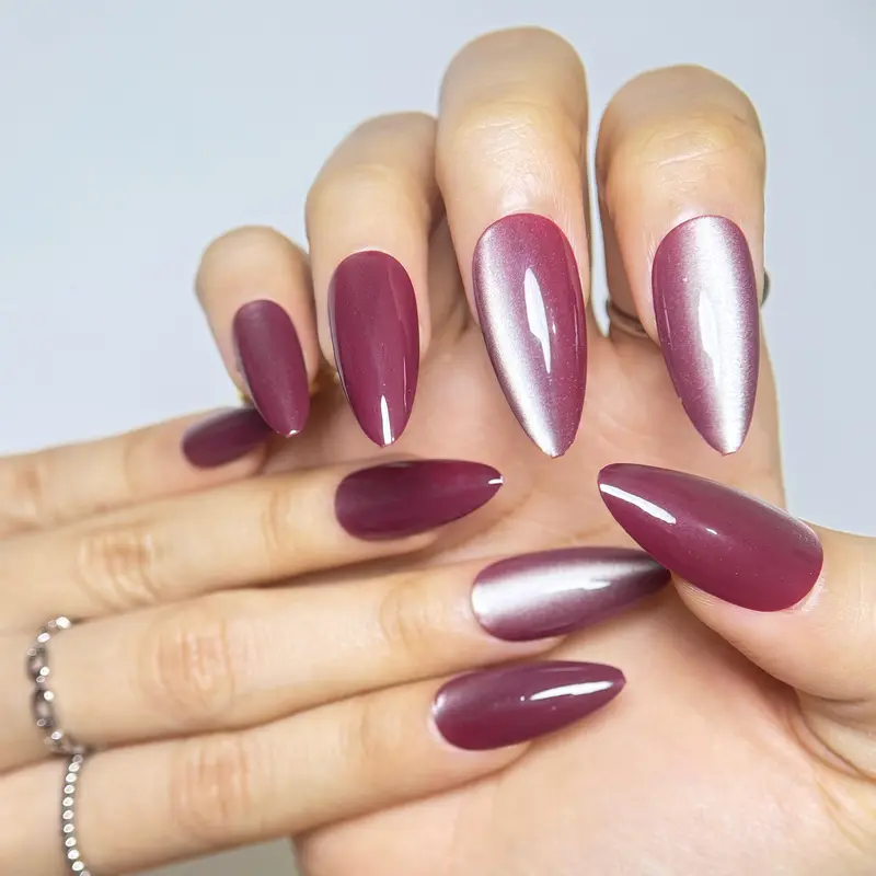 Kuku Palsu Cat Eyes Warna Burgundy Isi 24 Pcs Free Lem Cair dan Lem Jelly Stiker-KP006 6