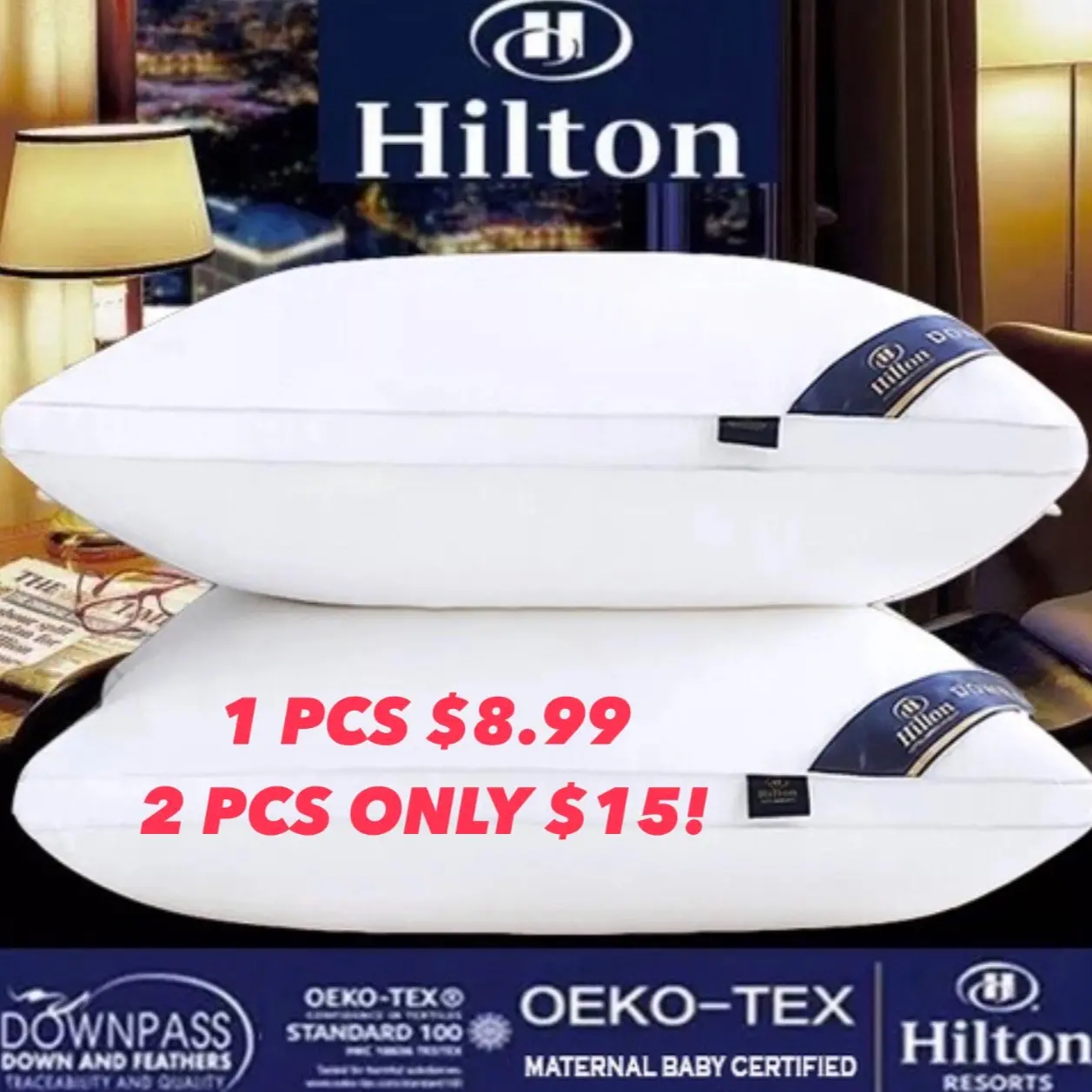 (LOCAL READY STOCK) HILTON HOTEL COMFORTABLE SOFT POLYSTER COTTON 1KG PILLOW