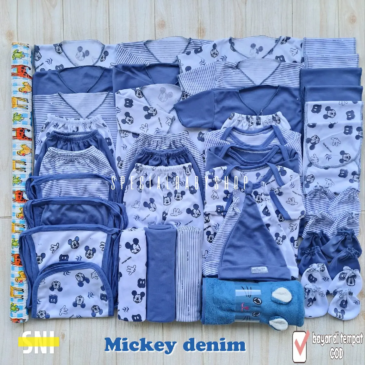 SPECIALBABY Paket 59PCS SERIES MICKEY DENIM Paket Brojol Paket Lahiran Lengkap Baju dan Celana Bayi Baru Lahir New Born Cewek-Cowok Paket Hemat Bayi Baru Lahir SNI