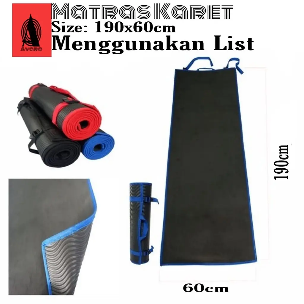 AVARO Matras Karet 190x60cm / Matras Camping / Matras Yoga / Menggunakan List