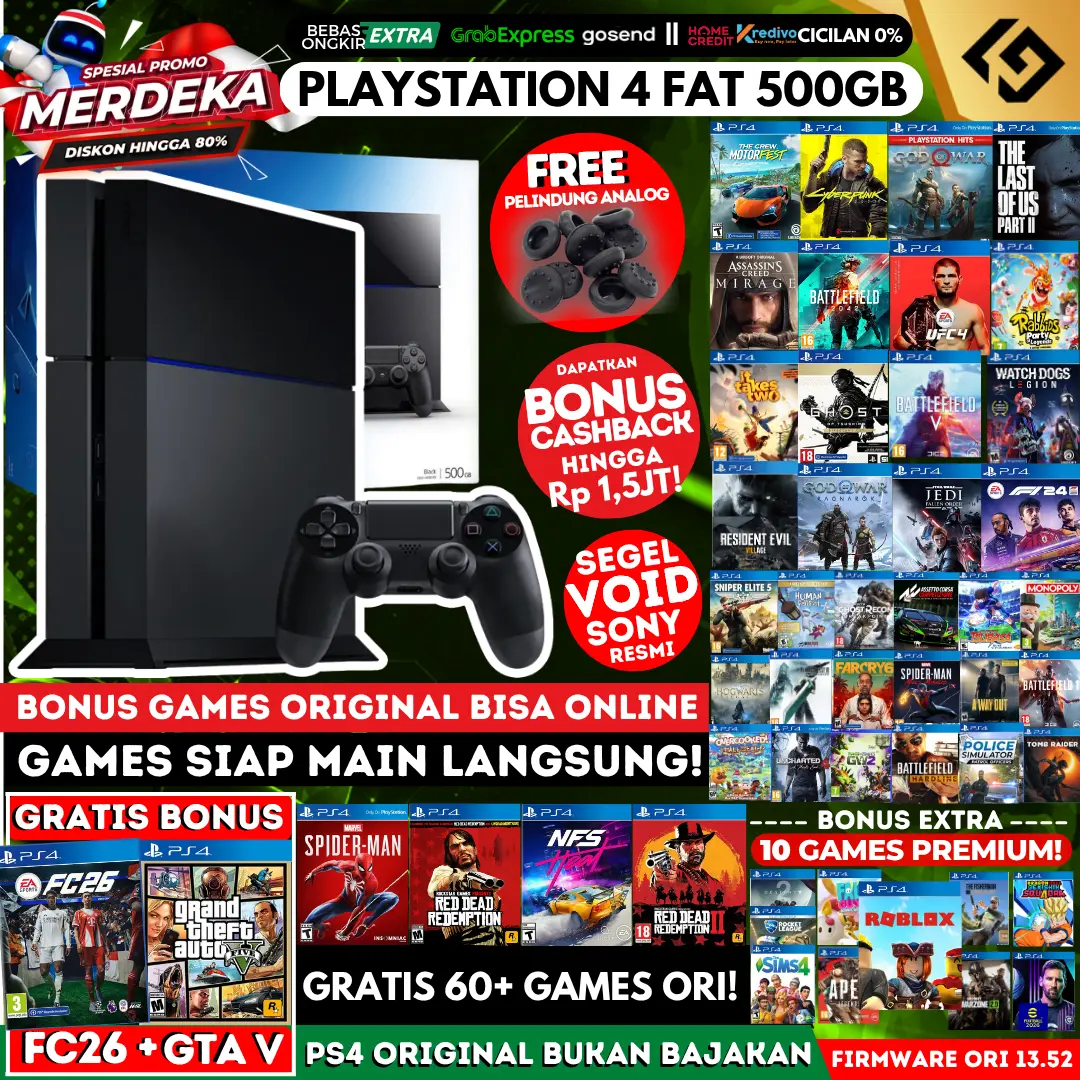 PS4 FAT 500GB Original Playstation PS 4 Not Slim / Pro Garansi Panjang Bonus Free Games Banyak