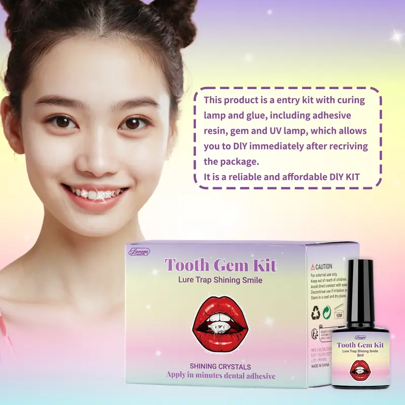 Bộ Đá Quý Răng Tự Làm, LUNOON, Bộ Trang Trí Trang Sức Răng, Có Keo Và Đèn, Đá Quý Quý Trong Suốt, Bộ Khoan Răng Lấp Lánh, Dễ Tháo Rời, Bộ Trang Trí Răng Trắng Đẹp 7