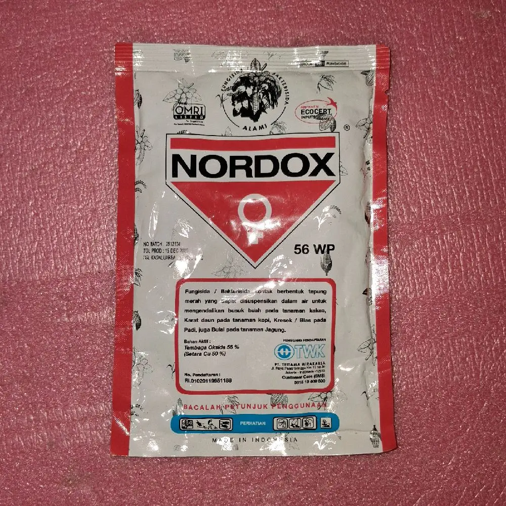 Nordox fungisida  untuk mengendalikan busuk buah .kerat daun,kresek,blas padi,dan bule pd tanaman jagung