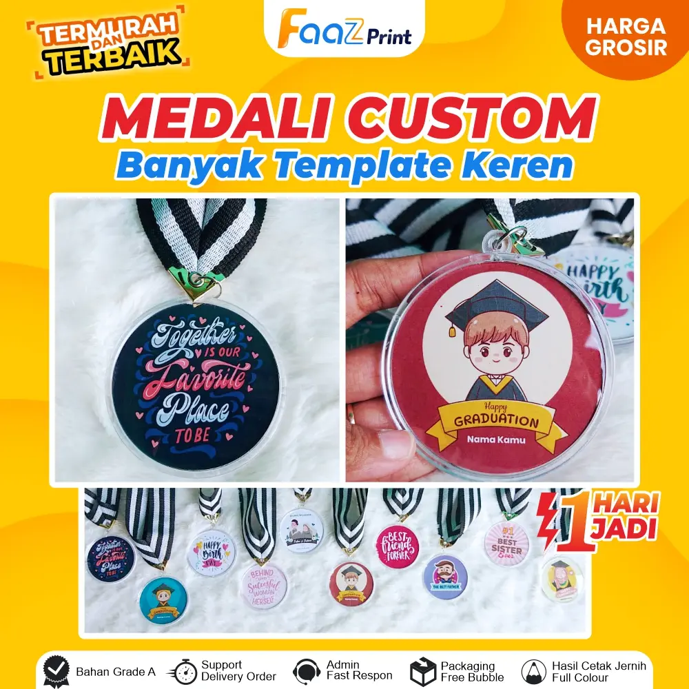 (1 HARI JADI) MEDALI CUSTOM AKRILIK INSERT PAPER 1 Sisi dan 2 Sisi banyak template keren - Souvenir Wedding - Kado Ulang Tahun - Kado Wisuda MURAH