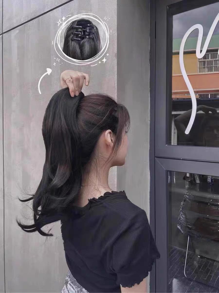 Wig rambut wanita Long lima klip rambut lurus panjang potongan wig piece serat kimia potongan rambut Natural Wig Hairdo