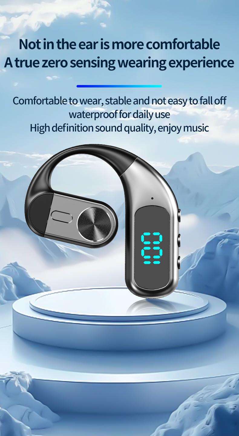 K1 Single Wireless Earphones Air Conduction OWS Headphone HiFi Ear-Hook Music Sports Noise Cancelling Headset Untuk Semua Smartphone
