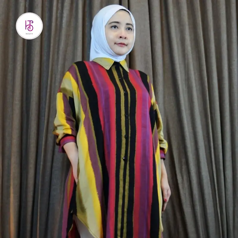 HESTY X Lapanda Kemeja Tunik Rainbow Oversize Premium Lengan Panjang Muslim Wanita Atasan Basic Rayon Katun 2