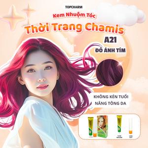 Kem nhuộm tóc Đỏ Ánh Tím A21 tôn da TOPCHARM 30 màu, lên màu nhanh chuẩn, dưỡng tóc bóng mềm (kèm oxy, bao tay, lược) Nhuộm Tóc Đổi Màu Tóc Nữ