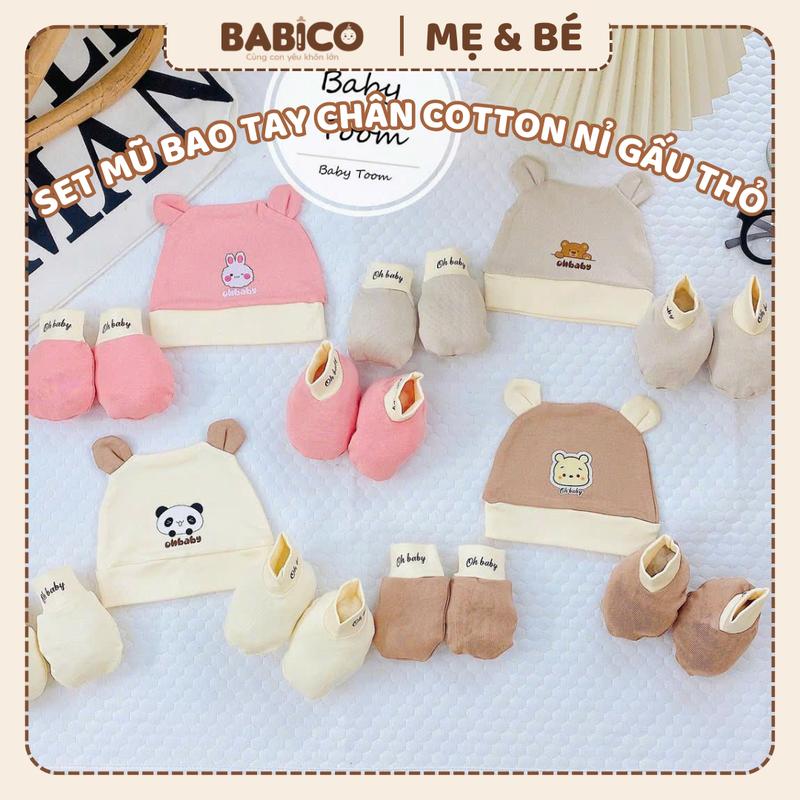 Set Mũ Bao Tay Chân Xuất Hàn Baby Toom Vải Petit Phối Màu Đáng Yêu Cho Bé 0-3 Tháng Mã Mới