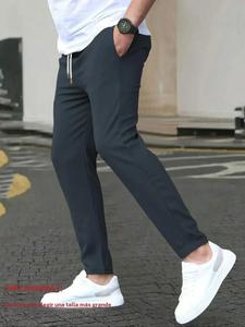 Pantalones para hombre de color sólido con cintura con cordón, corte regular, cómodos y casuales con bolsillos, ideales para primavera y otoño, pantalones para uso diario