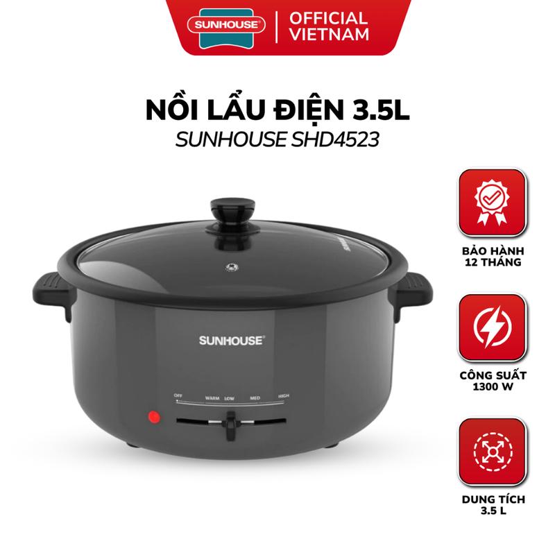 Nồi Lẩu Điện Đa Năng SUNHOUSE SHD4523 - 3.5L, Công Suất 1300W, Chống Dính, Nấu Nhanh, Bảo Hành 1 Năm