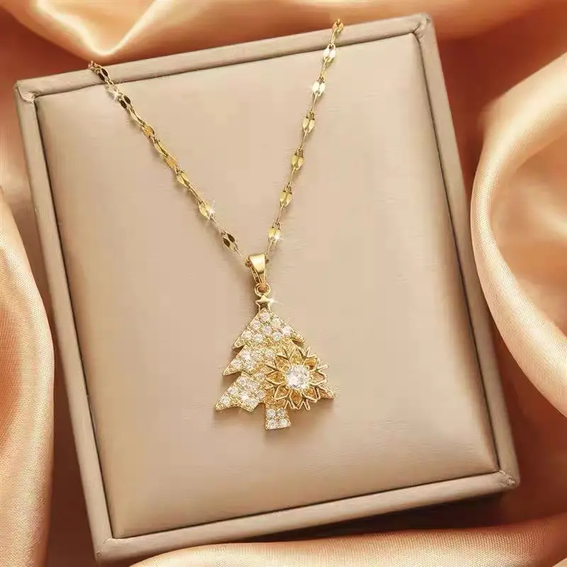 PINE TREE PLUS ROLLING STONE NECKLACE Chain Gift