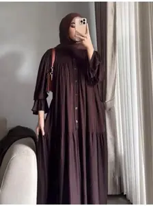 Gamis Amanda Rayon Twill / Gamis Lengan Balon / Gamis Kancing Busui / Premium Quality