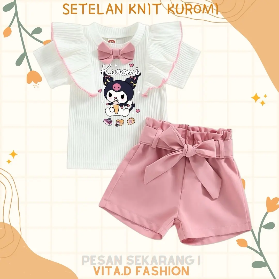 SETELAN ANAK BAJU CELANA ANAK PEREMPUAN KNIT/SETELAN DRESS ANAK KNIT KUROMI USIA 1-6 TAHUN Fashion