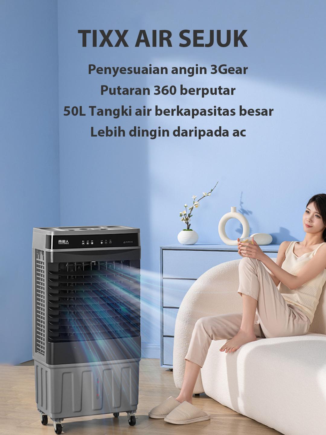 【COD】TIXX Air Cooler Kipas Angin Pendingin Udara Tangki Besar 10L/15L/40L dengan Es Kristal Refrigerasi Tiga Lapis Tirai Es Suplai Udara Sudut Besar Tiga Kecepatan Angin Humidifikasi Penyaringan Udara Dingin Portable Air Conditioners