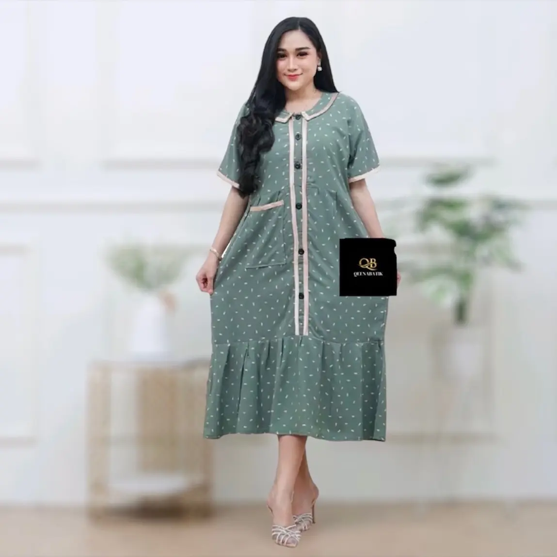 Daster QeenaBatik Motif Beras Terbaru 2024 - LD 115 - Busui Friendly & Nyaman - Santai, Panjang, Hamil