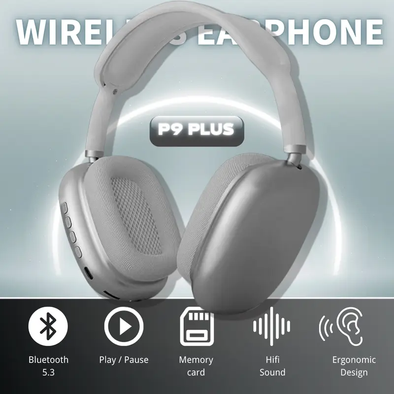 Tai nghe Bluetooth, P9 Pro Max, Loại âm thanh nổi, có giao diện Type-C, đi kèm với hộp đựng bảo vệ, tai nghe không dây 2
