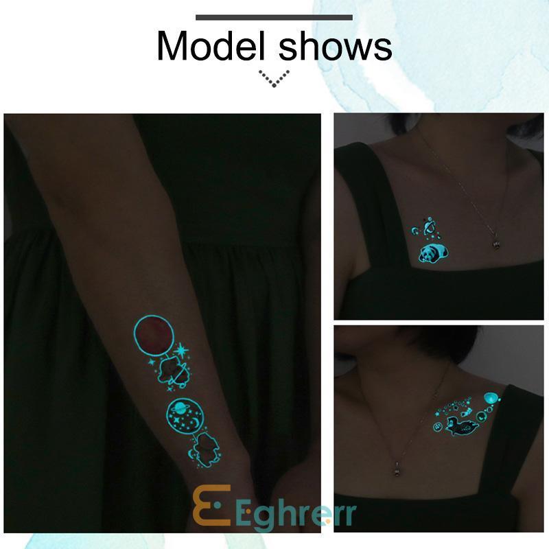 ✨EG-Blue Green Luminous Waterproof Cartoon Space Animal Tattoo Stickers Music Festival Face Stickers-Eghrerr 4
