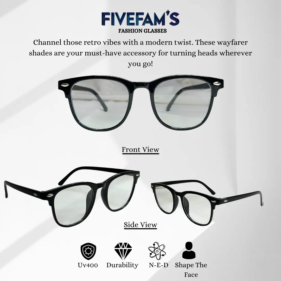 Kacamata Wayfarer Black Frame Lensa UV400 - Eyewear Wayfarer by Fivefam's  Sunglasses Retro Vintage Glasses Plastic