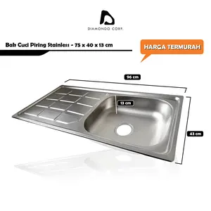 Bak Cuci Piring Wastafel Sink Stainless Steel Dapur Tebal Satu Lubang Kitchen Sink Set Ukuran 96CM x 40 CM Lengkap/ Termurah Plus Avur Selang dan Keran Angsa Fleksibel Premium Tahan Lama Packing Aman Menggunakan Kardus Tebal Baru Premium