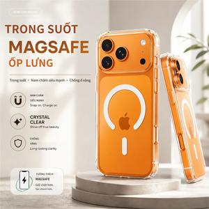 Ốp lưng PC trong suốt nam châm cho iPhone 17 16 15 14 13 12 11 Pro Max, bảo vệ toàn viền, chống rơi, khoét lỗ chính xác, hỗ trợ sạc không dây, viền camera nâng cao, mỏng nhẹ sang trọng cho đi làm và dùng hằng ngày