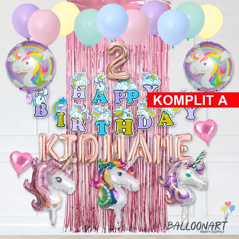 UNICORN SIMPLE DEKORASI SET/BALON FOIL/DEKORASI ULANG TAHUN ANAK PEREMPUAN Gold Rose 4
