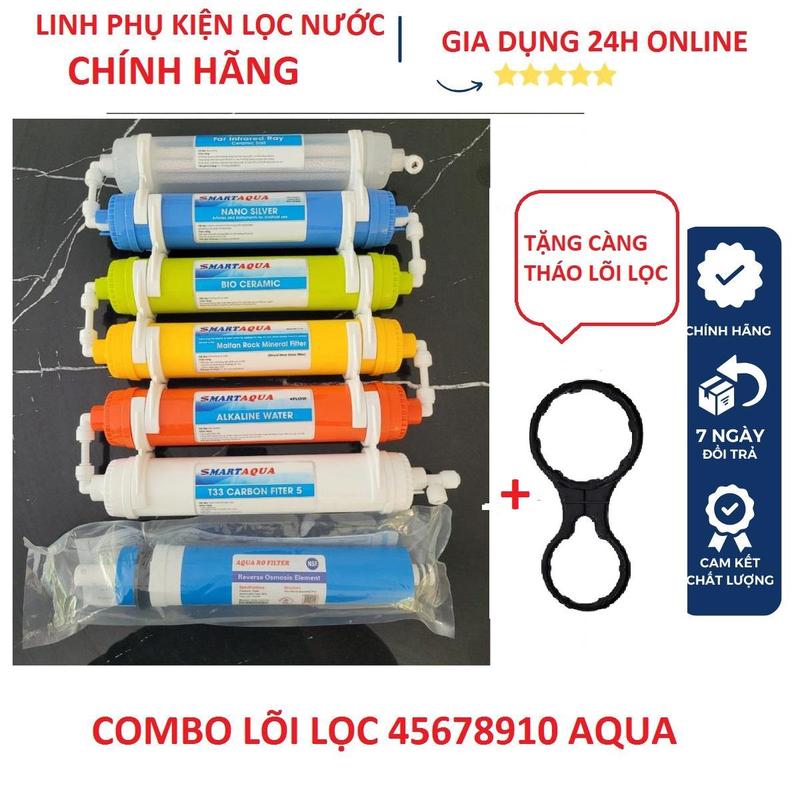 COMBO LÕI 5,6,7,8,9,10+ LÕI 4 RO Tặng kèm bộ tes PH và tay tháo cốc lọc lắp cho các dòng máy lọc nước