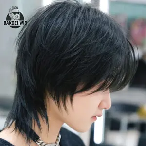BAKOEL WIG PRIA KOREA RAMBUT PENDEK MODEL WOLFCUT PENDEK kode A5 pendek