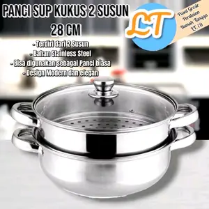 (LT.ID) Panci Kukus 2 Tingkat Stainless Steel Tutup Kaca