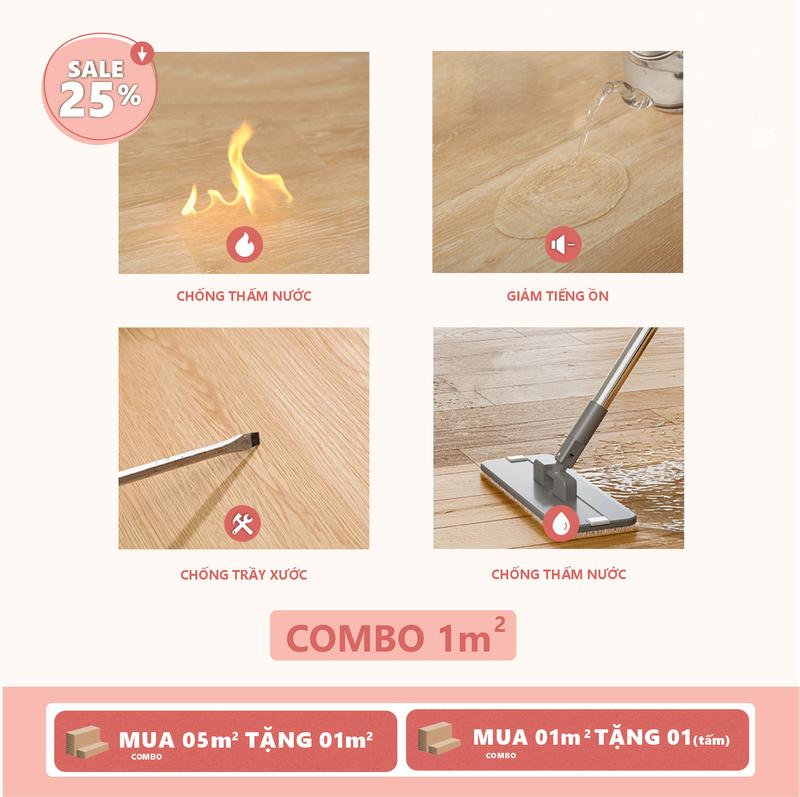  COMBO 1m2  7 tấm  Sàn Nhựa Giả Gỗ Dán Keo Cao Cấp Loho House | Loại bóc dán sẵn keo 91.44 x15.44 cm 