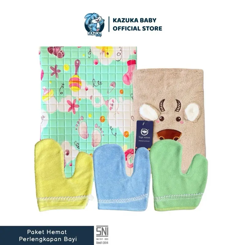 Kazuka Baby - Paket Perlengkapan Mandi Bayi Handuk Perlak Waslap