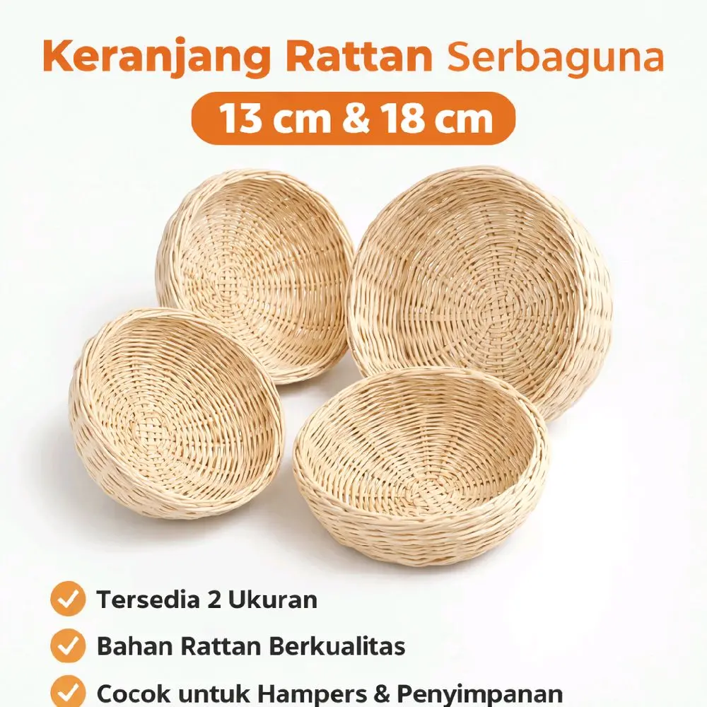 Keranjang Rotan Mangkuk Rotan Parcel Buah Mini 13cm & 18cm Fleksibel Praktis Desain Sederhana untuk Kebutuhan Sehari-hari  Serbaguna Bahan Berkualitas Cocok untuk Hampers & Penyimpanan