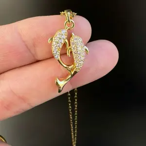 Kalung Liontin Sepasang Lumba-lumba Kristal Simbol  Cinta dan Harmoni