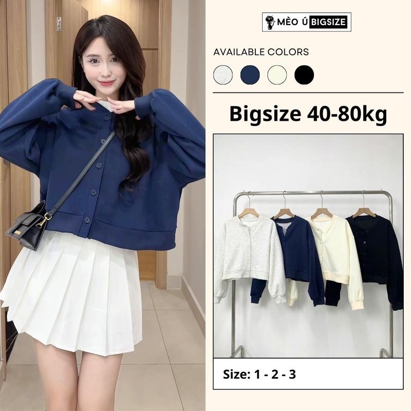Áo khoác nữ BIGSIZE áo khoác nỉ cổ tròn dáng croptop cúc cài bo viền siêu xinh phong cách Hàn Quốc 3941