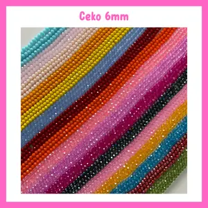 6mm - Manik Kristal Ceko Bakpau 90pcs / Bakpao / Bulat / Gepeng Bening Transparan Mengkilap doff 6mm per Renteng