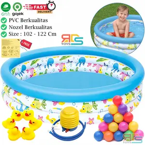 Bestway 51009, 51008 Kolam Renang Anak Murah dan Bayi Ocean Life Paket Kolam Mandi Bola 122 x 25 Cm, 102 x 25 Cm Bebek Plastik